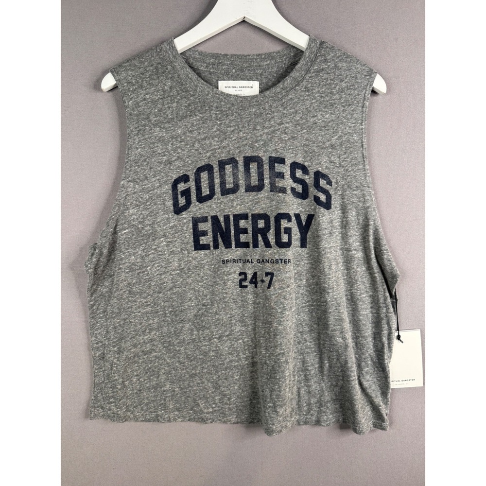 Spiritual Gangster Goddess Vibe Tank Women XL Grey Muscle Tee Gym Summer NEW